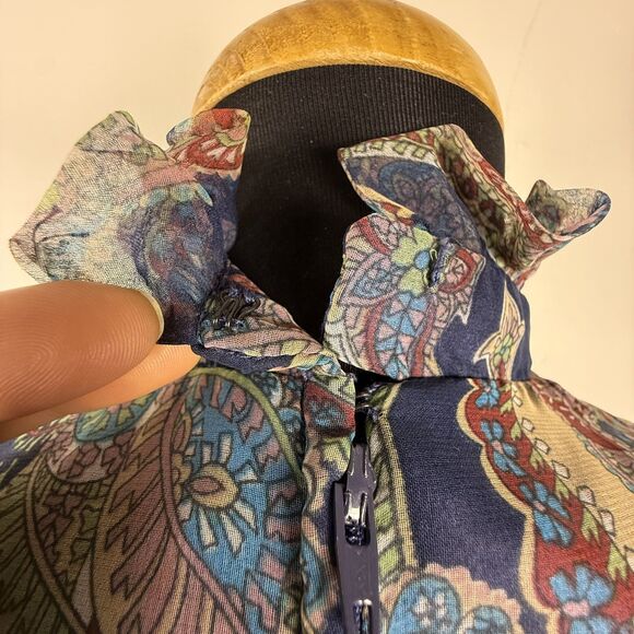 Vintage 70s Paisley Chiffon Maxi Boho Dress | High Neck Ruffle Collar - Picture 10 of 12